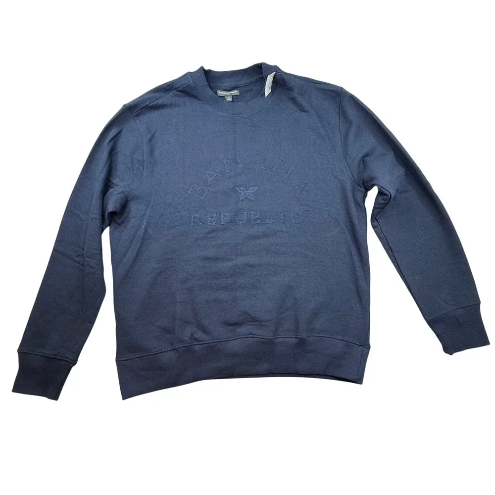 Banana Republic Navy Blue Embroidered Star Logo Crewneck Sweatshirt Mens XL‎